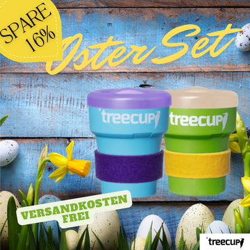 Oster Set - 2 x treecup Mehrwegbecher 300 ml + 2 x Deckel + 2 x Manschetten (s. Abbildung)