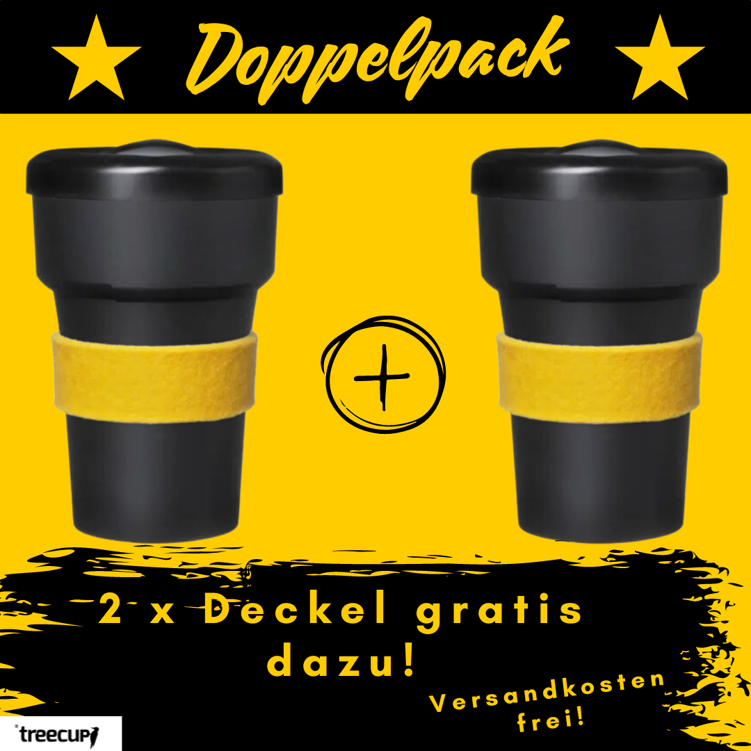 Doppelpack Schwarz-Gelb - 2 x 400 ml. mit treelid Deckel und Filz-Manschette