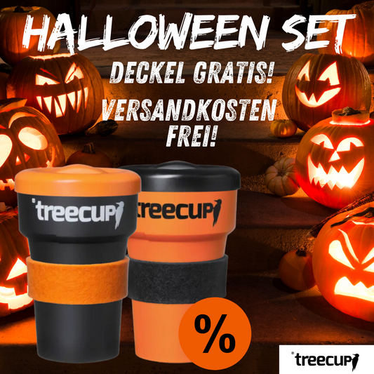 Halloween Duo - 2 x 300 ml. oder 2 x 400 ml. mit treelid Deckel und Filz-Manschette