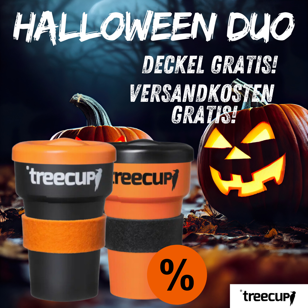 Halloween Duo - 2 x 300 ml. oder 2 x 400 ml. mit treelid Deckel und Filz-Manschette