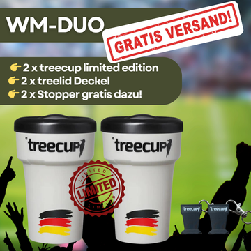Limited Edition - 2 x treecup Mehrwegbecher 400ml mit DE-Motiv x 2 x schwarze treelid Deckel + 2 x Stopper gratis dazu!