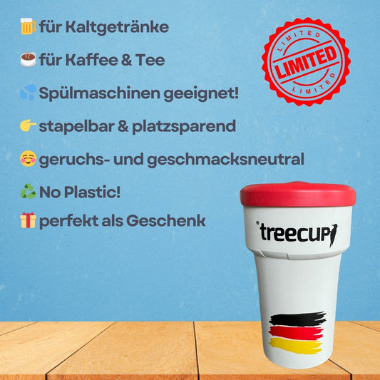 Doppelpack Deutschland Edition - 2 x treecup Mehrwegbecher 400ml inkl. 2 x roter Deckel + 2 x Stopper gratis dazu!