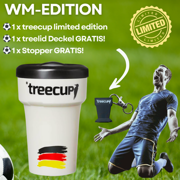 WM Edition - 1 x treecup Mehrwegbecher 400ml mit DE-Motiv + 1 x schwarze treelid Deckel + 1 x Stopper gratis dazu!